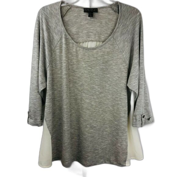 Forever 21 Plus Size 2X Womens Tunic Top 3/4 Sleeve Gray Flowy Sheer Back - Picture 1 of 10